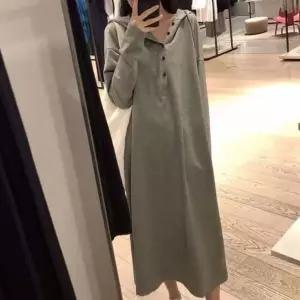 롱원피스 원피스 긴팔 스커트 후드 가을신상 치마 여성 단추 긴팔