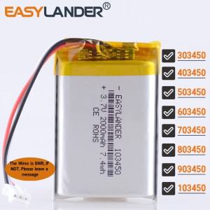 JST 2.0mm 3핀 3.7V 2000mAh 103450 리튬 이온 폴리머 배터리 Lipo