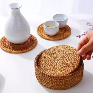 주방 컵받침 라탄 티코스터 8cm 6개세트형