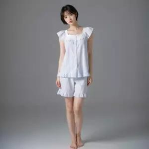 바바라 언더웨어 시원한 면 지지미 스트라이프 남여커플 파자마 세트AWP462SAMP4623S KIC207