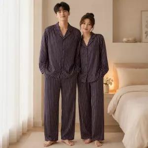 바바라 언더웨어 폴리 사틴 물 실크 스트라이프 남여 커플 파자마세트 AMP4631BAWP4631B OPT498