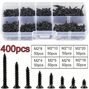 400/800PCS/1 세트 M2 검정색 셀프 태핑 나사 모음 키트 잠금 및 목재