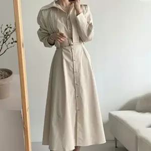 데일리룩 트렌치 빅카라 긴팔 롱원피스 하객룩 벨트 원피스
