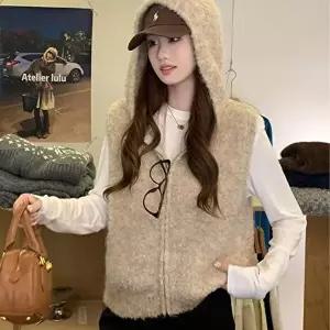 후드조끼 털조끼 간절기 후드 여성 집업 니트 조끼