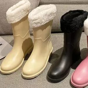 [룽스_66]기모안감 롱 기본 미들 털부츠 털 레인부츠