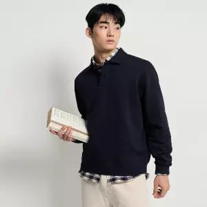 빈폴 멘 솔리드 칼라넥 스웨트 셔츠 - 네이비 BC6141C54R