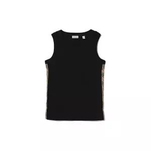 [BURBERRY] 키즈 여성 체크 사이드라인 리브드 슬리브리스 블랙 8126343