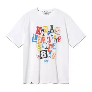 리 LEE 레터 콜라쥬 반팔 티셔츠 화이트 LE2602ST12WH