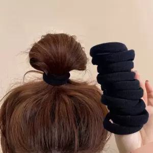 도톰하고 짱짱한 고무줄 머리 머리끈 검정 무이음