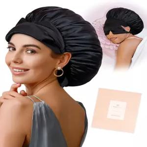 BONNET QUEEN 잠자는 여성을 위한 실크 보닛 이중층 히알루론산 새틴 마스크 곱슬 방지