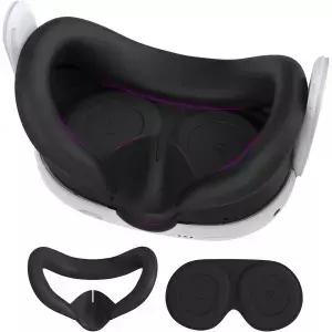 AMZDM 렌즈 보호 커버가 포함된 Meta Quest 3용 실리콘 페이스 Oculus 세척 가능한 VR 쿠션 플라스틱