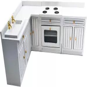 SXFSE 1 12 Dollhouse Wooden Kitchen Cabinet Set Miniature Furniture White 주방 장식 액세서리