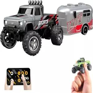 YRounee 1 64 LED 조명이 달린 미니 RC 몬스터 트럭 2.4GHz 오프로드 원격 조종 자동차 3단 조절 가능 USB