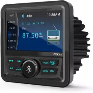 Bluetooth 해양 보트 무전기 수신기 - 게이지 스타일 멀티미디어 스테레오 4인치 LCD 디스플레이 백업