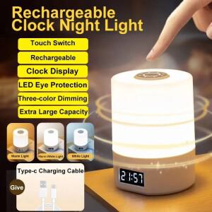 LED 터치 데스크 램프 USB 충전식 디밍 가능 테이블 캘린더 시계 침실용 무드등  분위기의  조명