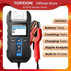 자동차 분석기 차량 100-2000CCA 용 12V 디지털 충전 크랭킹  도구 프린팅 기능이있는 TOPDON BT300P 배터