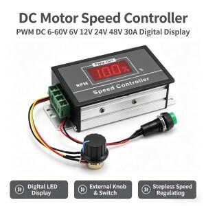 PWM DC 전동 속도 컨트롤러 레귤레이터 30A 6-60V  시작/정지 스위치 포함  12V 36V 조절 가능 전압 제어