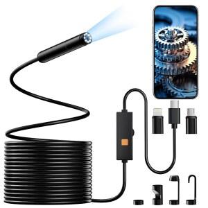 빛이 있는 내시경 카메라 1920P HD 8개의 조절 가능한 LED 조명이 보어스코프 도구 16.4FT 세미 리지드 스네이크 코드 IP67 방수 폰 패드 IOS 및 안드로이드 폰용 검사 카메라