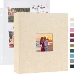 Mublalbum 8.5x11인치 3공 DIY 스크랩북 사진 앨범 80페이지 베이지색 리넨 커버 바인더 상단 장착