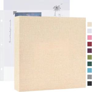 Mublalbum 8x8인치 3공 DIY 스크랩북 사진 앨범 40페이지 베이지색 리넨 커버 바인더 20개의 슬리브