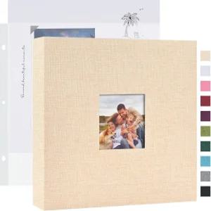 Mublalbum 8x8인치 3공 DIY 스크랩북 사진 앨범 40페이지 베이지색 바인더 리넨 커버 플라스틱 슬리브 20개