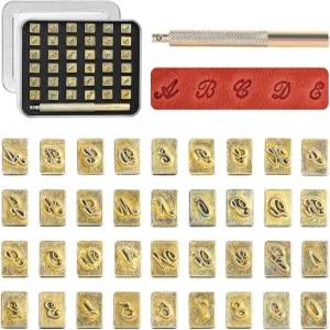 BESTNULE 가죽 스탬핑 키트 - 26개의 대문자 5.5mm 10개의 숫자 6mm 그리고 공예용 핸들이 포함된 37개