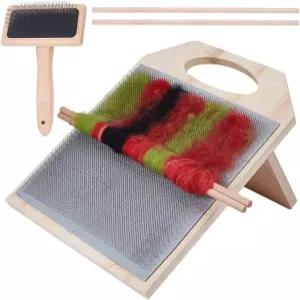 BENECREAT 15.5x12.4인치 울 블렌딩 보드 카딩 브러시 세트 섬유 1개 색상 혼합용 우드 크래프트 스틱 2개