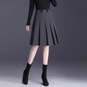 원픽 여성 미디엄 플리츠 스커트 가을 A라인 슬림핏 반팔