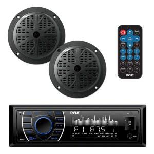 PYLE MARINE 헤드유닛 리시버 스피커 키트 - IN-DASH LCD 디지털 스테레오 내장 블루투스 및 마이크 AM FM 라디오 시스템 포함 5.25 U2019 방수 (2) MP3/SD 리더 리모컨 PLMRKT46BK