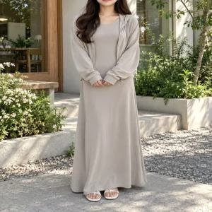빅사이즈 후드 지퍼 투피스 롱원피스