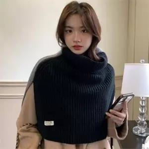 여성 배색 숄 하이넥 캐주얼 데일리 여성 니트 숄 가을 따뜻 겨울 폴리에스테르 폴라 투톤 레이어드 목도리