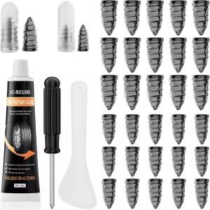 30개입 타이어 수리용 고무 못 10mL 접착제 진공 및 펑크 고속 플러그 툴 키트