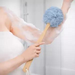 바스 손잡이 우드 블루 샤워볼 나무 핸들 롱 원목 바디 목욕 브러쉬 스펀지 클렌