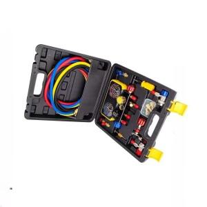 4방향 매니폴드 게이지 세트 마노미터 HVAC 진단 도구 (R134a, R22, R410a, R32 자동차 에어컨 냉매 충전용