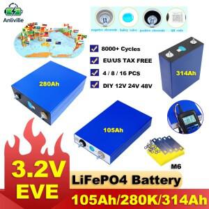 EVE 3.2V 105Ah 280Ah 314Ah 리튬인산철 배터리 셀 DIY 12V 24V 48V 태양광 에너지 저장 시스템 가정용 백