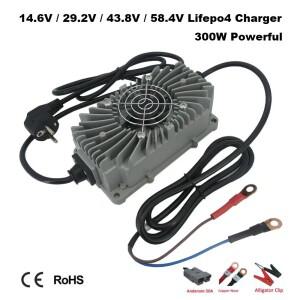 300W 방수 12V 15A 24V 10A 36V 6A 48V LiFePO4 충전기 14.6V 29.2V 58.4V 철 인산염 RV 에너지 저장