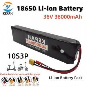 10S3P 36V 36Ah 충전식 18650 배터리 팩 | 전동 스쿠터용 500W 전력 BMS 및 XT60/XT30/JST 플매트 카펫 러