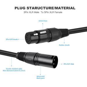 XLR 3핀 남성-5핀 여성 오디오 케이블 3M-5F DMX 조명 마이크 무대 조명용