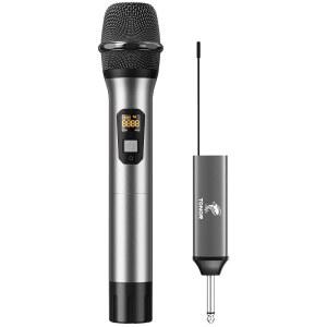 TONOR 무선 마이크 충전식 수신기 포함 마이크 시스템 1MIC | 15채널 UHF 금속 핸드헬드 노래방 노래 파티 결혼식 DJ 연설용 200FT TW620 실버