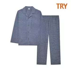 TRY 남성용 고급스러운 주자직 체크 잠옷세트