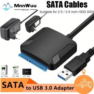 [호환품]12V 전원 어댑터가 포함된 SATA-USB 3.0 케이블 SATA III 하드 드라이브 디스크 변환기 3.5/2.5인