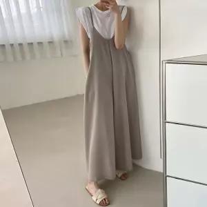 G127093_찰랑찰랑 루즈핏 와이드점프수트 멜빵바지 나시원피스바캉스룩 민소매 레이어드 빅사이즈 휴양지