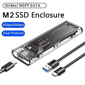 M.2 NVME PCIe NGFF SATA 듀얼 프로토콜 SSD 케이스 투명 USB 타입 C 10Gbps PCI-E 외장형 인클로저 하드