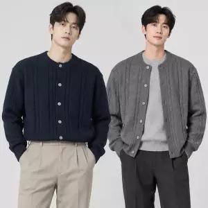 [디바옴므]케이블 라운드 니트 가디건 긴팔 티셔츠 크롭 레이어드 스웨터 남자 남성