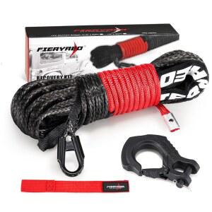 FIERYRED 3 /16인치 50FT 8500LBS 합성 윈치 로프 케이블 키트 단조 후크 및 스트랩 포함 2000-3500LBS 오프로드 ATV UTV용 라인 교체용