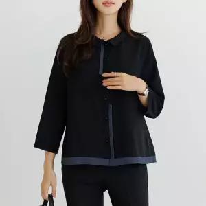 [데드라](99size)[THE BLACK] 티츠배색오픈블라우스 TBE4059