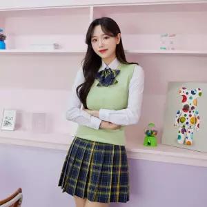 교복몰 백합주름치마 옐로우그린체크 주름치마 교복.