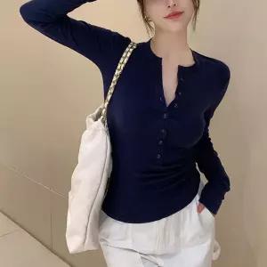 F007519_헨리넥티셔츠 골지단추 스판티셔츠