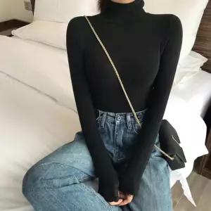 고품질 6컬러 심플 스판 여성 목폴라티셔츠