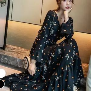 (올핀)롱원피스 간절기 여성스런 쉬폰 꽃무늬 롱치마
